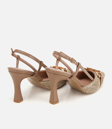 Kadın Vizon Hasır Detaylı Tokalı Kısa Topuklu Stiletto
