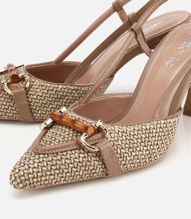 Kadın Vizon Hasır Detaylı Tokalı Kısa Topuklu Stiletto