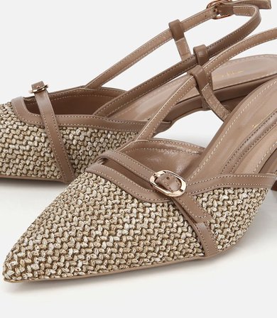 Kadın Bej Hasır Detaylı Arkası Açık Stiletto