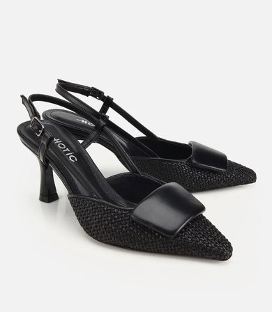 Kadın Siyah Arkası Açık Hasır Detaylı İnce Topuklu Stiletto