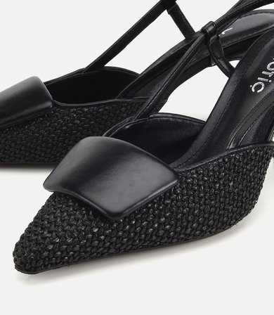 Kadın Siyah Arkası Açık Hasır Detaylı İnce Topuklu Stiletto