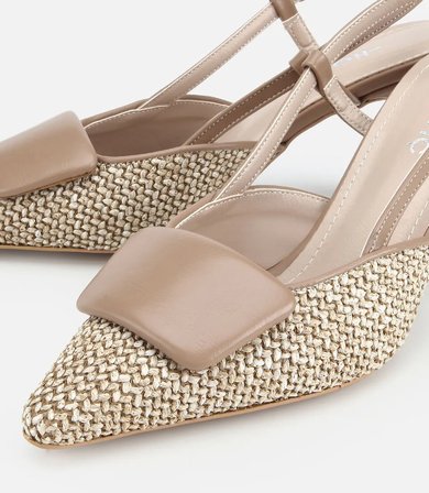 Kadın Vizon Arkası Açık Hasır Detaylı İnce Topuklu Stiletto