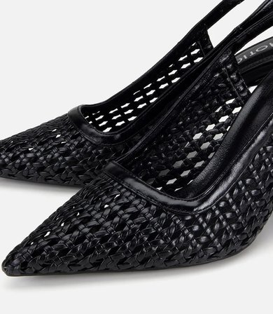 Kadın Siyah Hasır Detaylı Arkası Açık Kısa Topuklu Stiletto