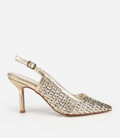 Kadın Gold Örgü Detaylı İnce Topuklu Stiletto