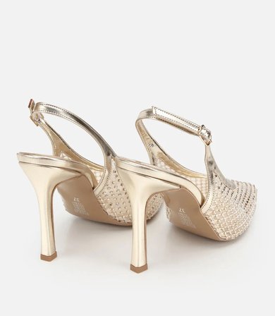 Kadın Gold Taş Detaylı Arkası Açık Stiletto