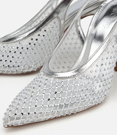 Kadın Lame Taş Detaylı Arkası Açık Stiletto