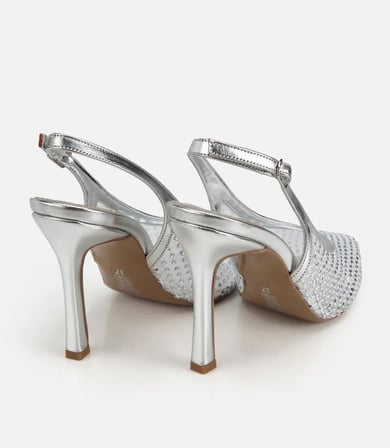 Kadın Lame Taş Detaylı Arkası Açık Stiletto