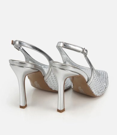 Kadın Lame Taş Detaylı Arkası Açık Stiletto