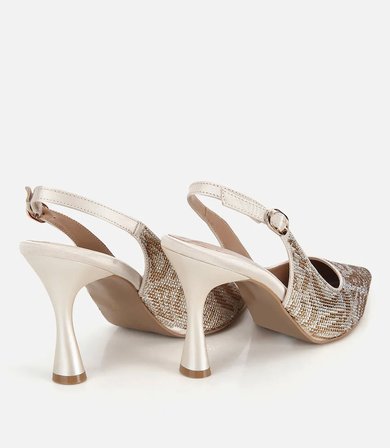 Kadın Gold Taş Detaylı Arkası Açık Stiletto