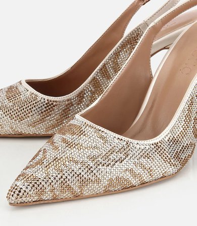 Kadın Gold Taş Detaylı Arkası Açık Stiletto