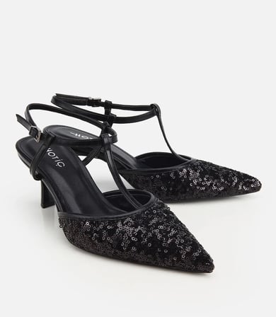 Kadın Siyah Taş Detaylı Arkası Açık İnce Topuklu Stiletto