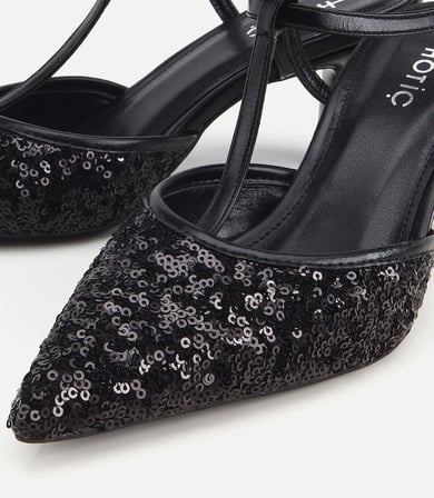 Kadın Siyah Taş Detaylı Arkası Açık İnce Topuklu Stiletto