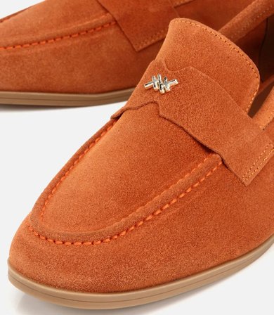 Kadın Süet Deri Turuncu Toka Detaylı Günlük Loafer