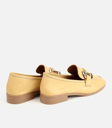 Kadın Deri Sarı Toka Detaylı Klasik Loafer
