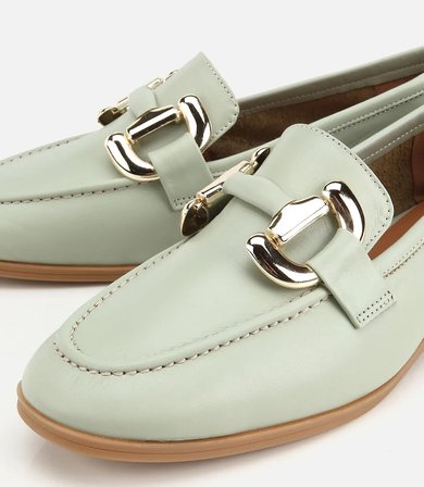 Kadın Deri Açık Yeşil Toka Detaylı Klasik Loafer