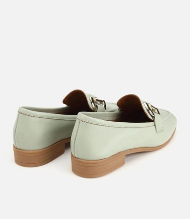 Kadın Deri Açık Yeşil Toka Detaylı Klasik Loafer