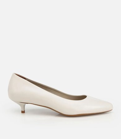 Kadın Deri Ekru Mini Topuklu Klasik Stiletto