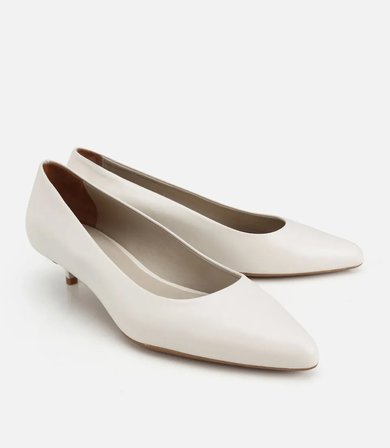 Kadın Deri Ekru Mini Topuklu Klasik Stiletto