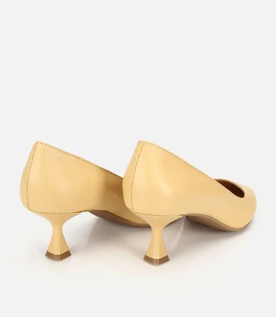 Kadın Deri Sarı Kısa Topuklu Stiletto