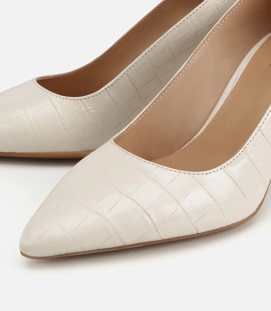 Kadın Deri Ekru Kroko Detaylı Stiletto