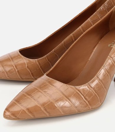 Kadın Deri Taba Kroko Detaylı Stiletto