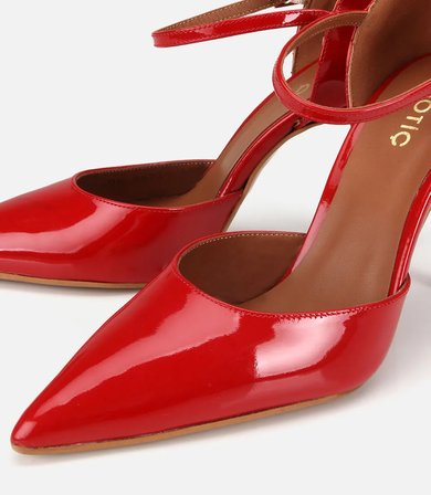 Kadın Rugan Deri Kırmızı Bilekten Bağlamalı Stiletto