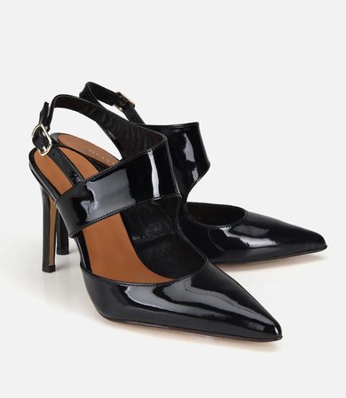Kadın Rugan Deri Siyah Arkası Açık Stiletto