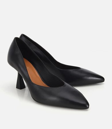 Kadın Deri Siyah Kısa Topuklu Stiletto