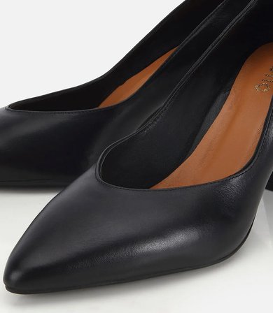 Kadın Deri Siyah Kısa Topuklu Stiletto