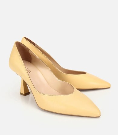 Kadın Deri Sarı Kısa Topuklu Stiletto