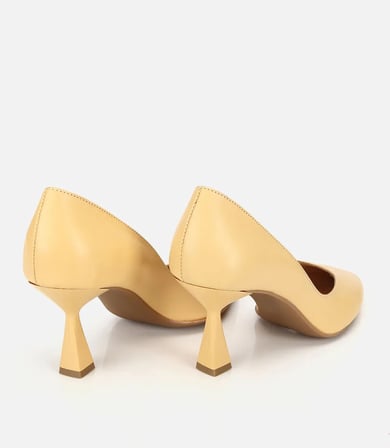Kadın Deri Sarı Kısa Topuklu Stiletto