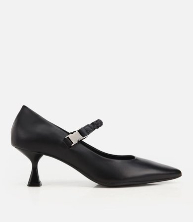 Kadın Deri Siyah Örgü Bantlı İnce Topuklu Stiletto