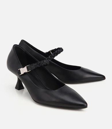 Kadın Deri Siyah Örgü Bantlı İnce Topuklu Stiletto