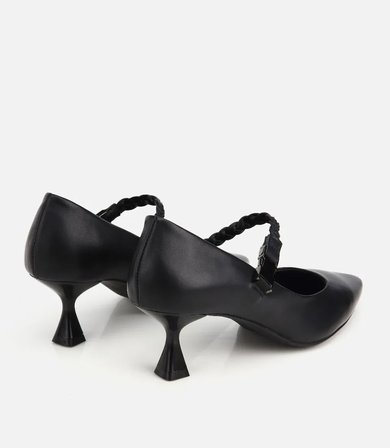 Kadın Deri Siyah Örgü Bantlı İnce Topuklu Stiletto