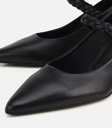 Kadın Deri Siyah Örgü Bantlı İnce Topuklu Stiletto