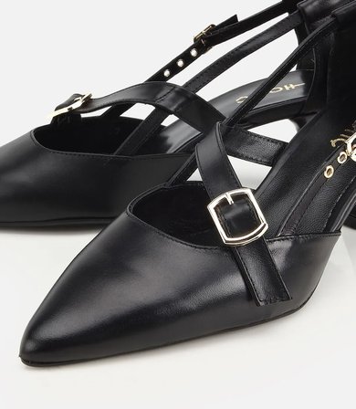 Kadın Deri Siyah Bant Detaylı İnce Topuklu Stiletto