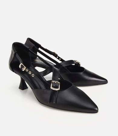 Kadın Deri Siyah Bant Detaylı İnce Topuklu Stiletto