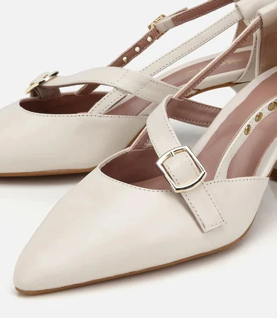 Kadın Deri Ekru Bant Detaylı İnce Topuklu Stiletto