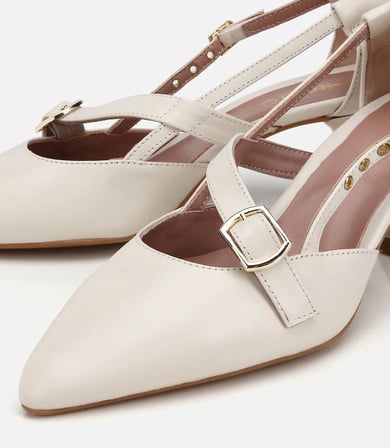 Kadın Deri Ekru Bant Detaylı İnce Topuklu Stiletto