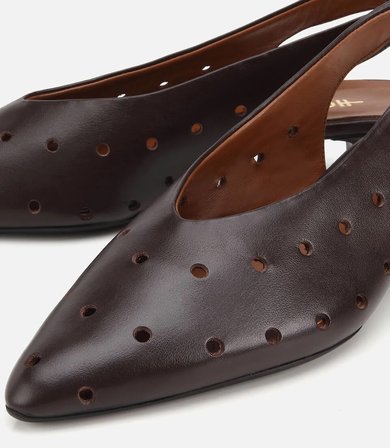 Kadın Deri Kahverengi Delik Detaylı Arkası Lastikli Mini Topuklu Stiletto