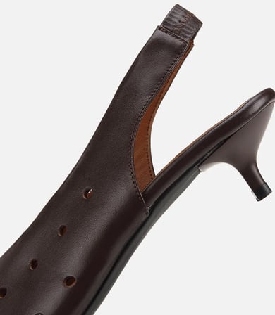 Kadın Deri Kahverengi Delik Detaylı Arkası Lastikli Mini Topuklu Stiletto