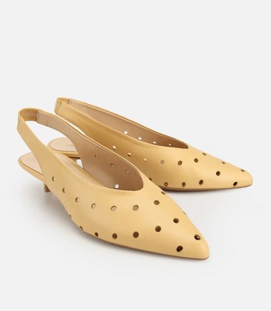 Kadın Deri Sarı Delik Detaylı Arkası Lastikli Mini Topuklu Stiletto