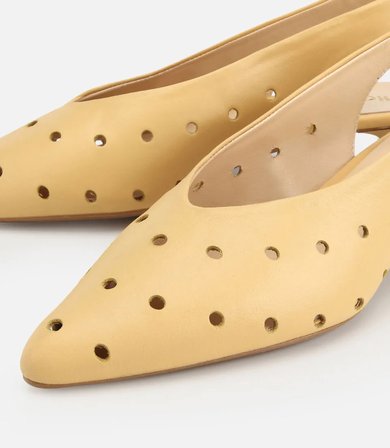 Kadın Deri Sarı Delik Detaylı Arkası Lastikli Mini Topuklu Stiletto