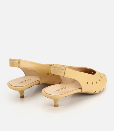 Kadın Deri Sarı Delik Detaylı Arkası Lastikli Mini Topuklu Stiletto