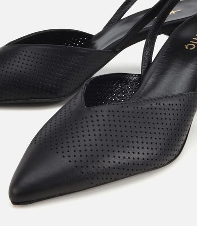 Kadın Deri Siyah Yumuşak Dokulu Arkası Açık  Kısa Topuklu Stiletto