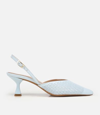 Kadın Deri Mavi Yumuşak Dokulu Arkası Açık  Kısa Topuklu Stiletto