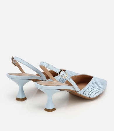 Kadın Deri Mavi Yumuşak Dokulu Arkası Açık  Kısa Topuklu Stiletto