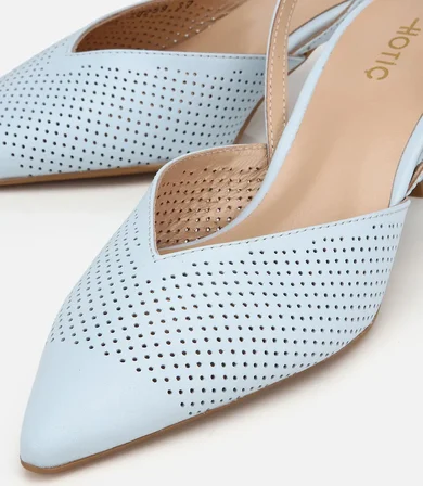 Kadın Deri Mavi Yumuşak Dokulu Arkası Açık  Kısa Topuklu Stiletto