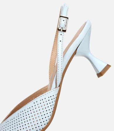 Kadın Deri Mavi Yumuşak Dokulu Arkası Açık  Kısa Topuklu Stiletto
