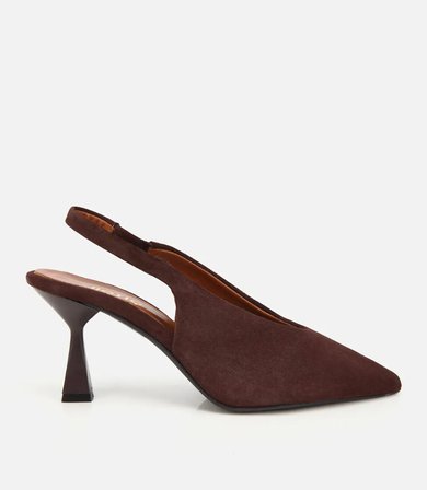 Kadın Süet Deri Kahverengi Yumuşak Dokulu Kısa Topuklu Stiletto
